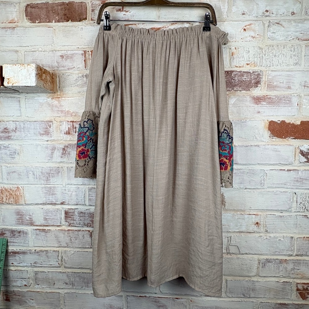 Luxology Off Shoulder Crochet Bell Sleeve Midi Dress 8 Embroidered Boho Festival - Picture 5 of 9